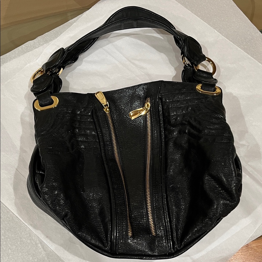Treesje Black Hobo Bag with Gold Accents